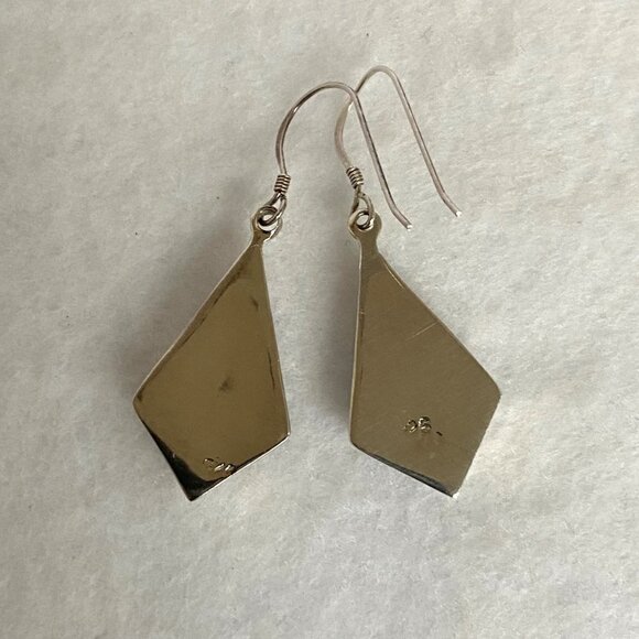 Sterling Silver 925 1.68" Kite Shaped Abalone Shell Inlay Dangle Earrings - Picture 8 of 16